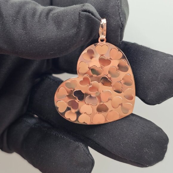 Sterling Silver 925 Rose Gold Plated Confetti Heart Pendant - Picture 6 of 11